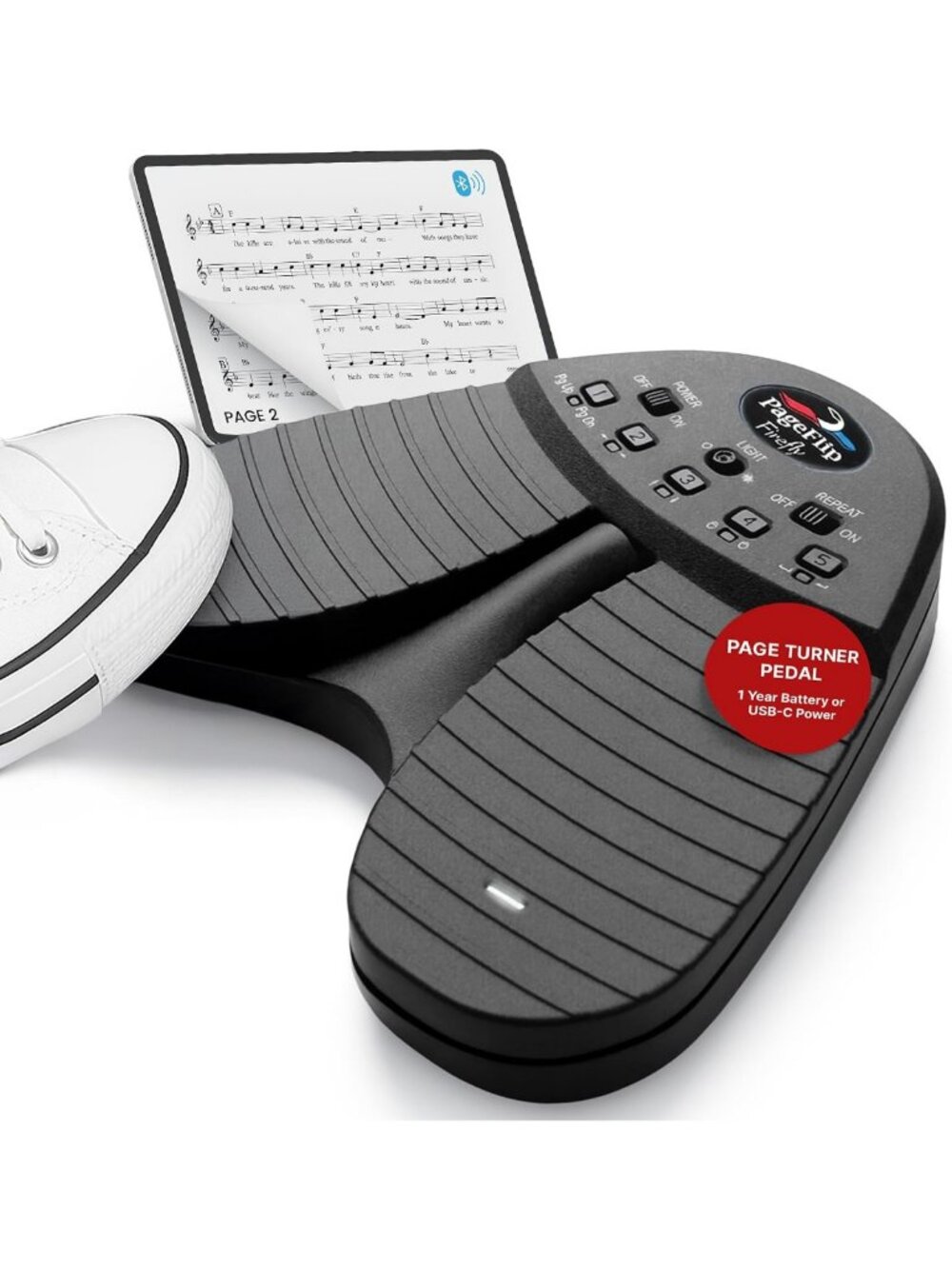 Illuminated Bluetooth Page Turner Pedal - Programmable, Hands-Free Music Control